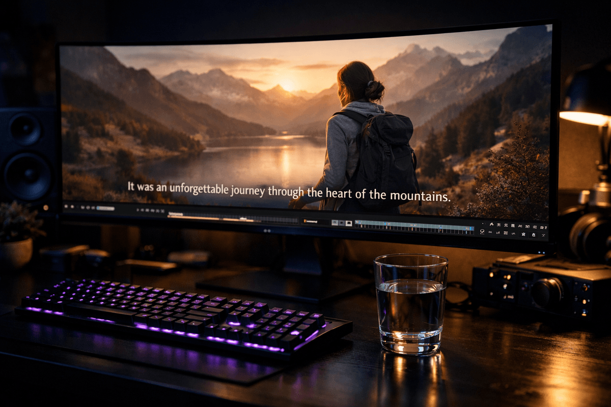 Cinematic video subtitles editing workspace